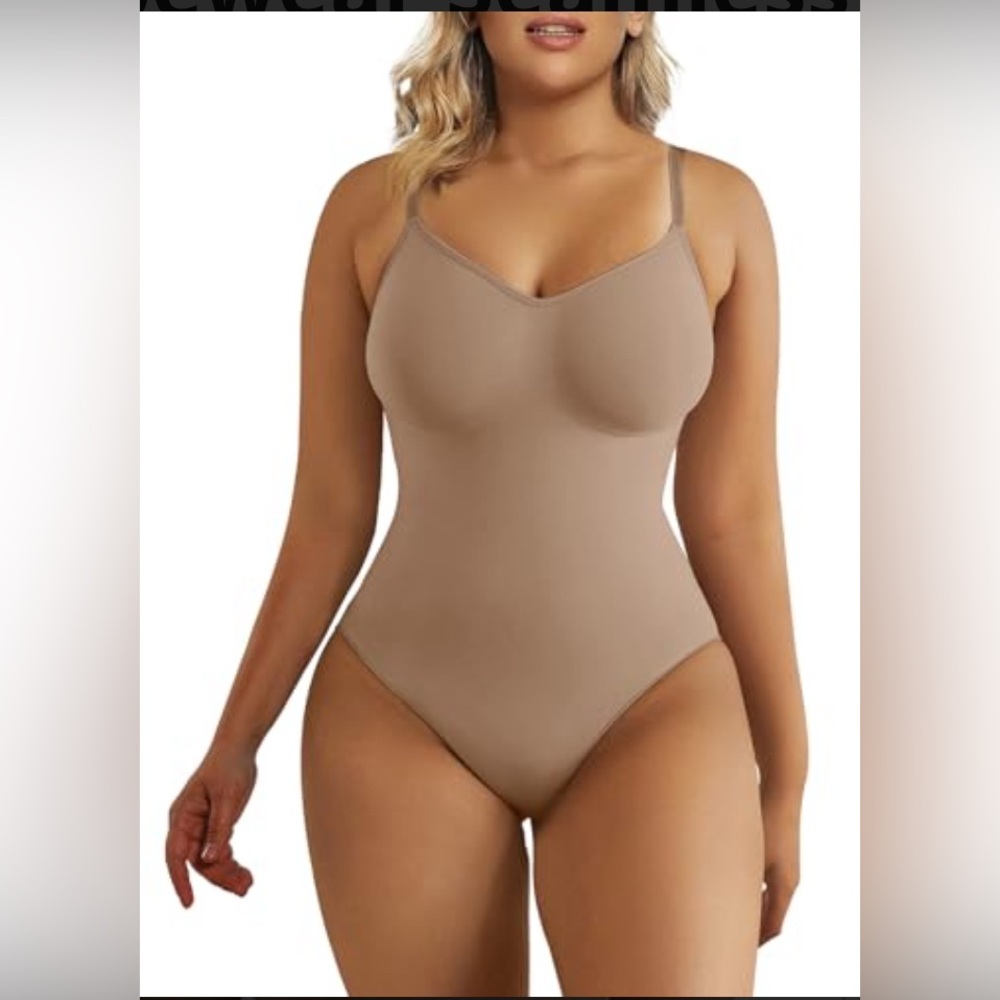 SHAPERX Women Sienna color 2X/3X Bodysuit 5215 Tummy Control Shapewear Thong New - Picture 2 of 4